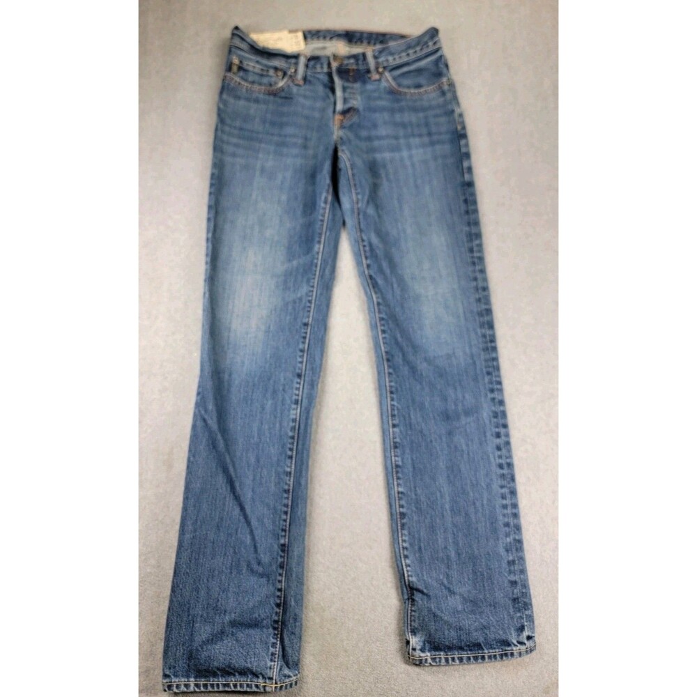 Abercrombie Fitch Jeans Mens 30x32 Slim Straight Button Fly Blue Low Rise Fade